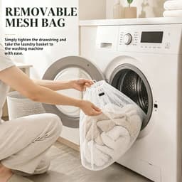 Aan de muur gemonteerde wasmand, hangende vuile wasmand met afneembare zak, gatvrije wasmand met zuignappen, ruimtebesparende washouder voor badkamer, wasruimte en kleine ruimtes — thumbnail 3
