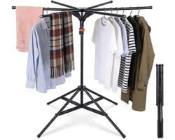 Opvouwbare droogmolen - Wasrek en droogrek - Voor het drogen van kleding - 6 uitschuifbare armen - 170 cm hoog - Zwart