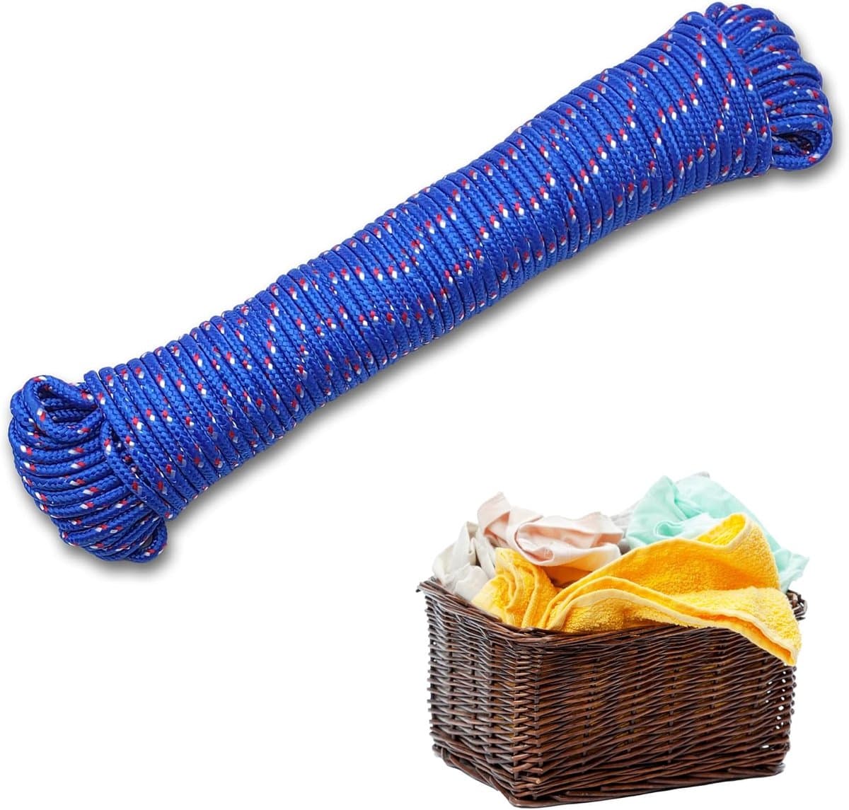 Waslijn, 20 meter, sterk en vuilafstotend propyleentouw, robuust en duurzaam voor buiten en binnen, ideaal voor tuin, camping en thuis (blauw) — afbeelding 1
