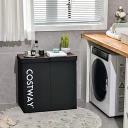COSTWAY Wasmand met deksel, 115 liter, wasverzamelaar, 2 vakken, wasbox van vliesstof met handgrepen, 62 x 31 x 60 cm (zwart) — thumbnail 3