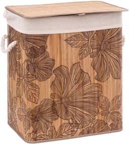 Wasmand van bamboe en ecru stof, 50 l, decoratie Blackflora FIVE-174702A — thumbnail 1