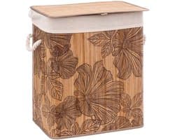 Wasmand van bamboe en ecru stof, 50 l, decoratie Blackflora FIVE-174702A
