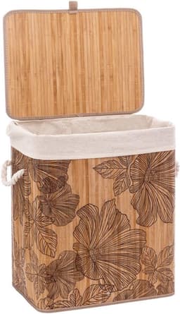 Wasmand van bamboe en ecru stof, 50 l, decoratie Blackflora FIVE-174702A — thumbnail 5