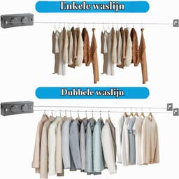 Waslijn, 5.1m verstelbaar waslijn voor binnen, dubbelewaslijn perforator en wandhouder voor balkon, binnen, keuken, badkamer — thumbnail 2