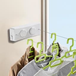 SnelShoppen - Retractable Indoor Clothesline met 2 Lijnen, Wandmontage, Rvs Kledinglijn voor Balkon, Badkamer, Keuken, Hotel, Wit — thumbnail 3