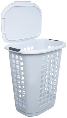 5Five Wasmand met deksel - extra groot - wit - kunststof - 63 liter - 53 x 38 x 60 cm - open structuur — thumbnail 2