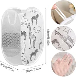 2 stuks pop-up wasmand, opvouwbare wasmand, opvouwbare wasmand, wasmand met handvat, wasmand van mesh, opbergmand voor kinderkamer, camping, reizen, 30 x 30 x 48 cm, wit — thumbnail 2