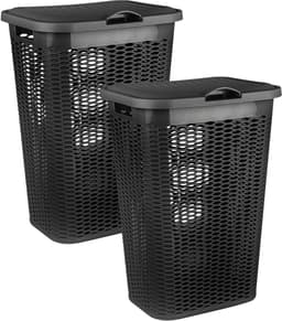 Plasticforte Wasmand Ventilation - 2x - met deksel - zwart - kunststof - 51 liter - 43 x 35 x 61 cm - Badkamer - Wasgoed - Nieuw design - Zeer stevig — thumbnail 1