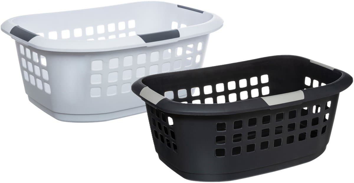 5Five Wasmanden set - 2 stuks - extra groot - grijs/wit - kunststof - 51 liter - 67 x 47 x 27 cm — afbeelding 1
