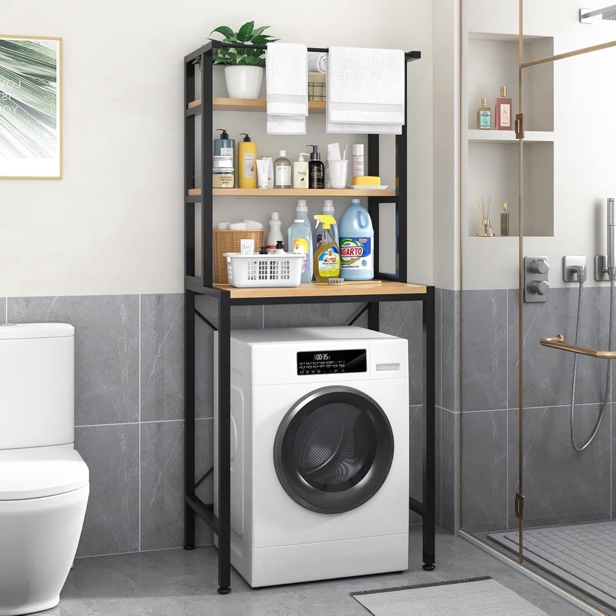 Wasmachine Rek - 3 laags - Kast - Ombouw - Robuust - Vocthbestendig - 69 x 60 x 177 cm - Zwart — afbeelding 1