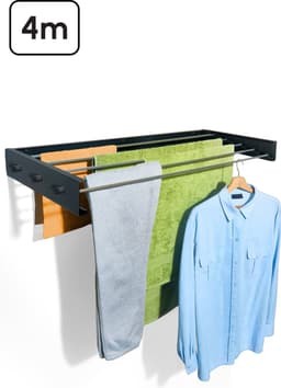 Bodo® In- en uitklapbaar droogrek met Ophanghaken - Zwart - 4m Drooglengte — thumbnail 1