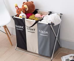 Wasmand 3 Vakken - Wassorteerder - Wamand - Wasbox - Organizer Kleding - Waszakken Voor Wasgoed - Laundry Basket - Dubbele Wasmand — thumbnail 2