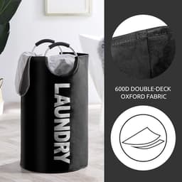Wasmand - Inhoud 81 Liter - Tekst Laundry - Opvouwbaar met Handvat - Grote Wasmand - Kleur Zwart — thumbnail 5