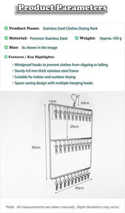 Rainbecom - Sokkenhanger RVS met Clips - 30 Clips Dubbel - Winddicht Droogrek voor Sokken en Ondergoed - RVS Wasrek 45x50 cm — thumbnail 4