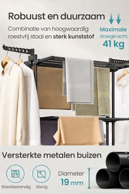 House of Balance Droogrek - Wasrek - Opvouwbaar - 4 Laags - Verrijdbaar op wielen - Binnen en Buiten - Inklapbaar - Zwart — thumbnail 3