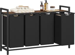 Amolass - Wasmand - Wassorteerder - 4 vakken - Wasmandmeubel - Met Bovenplank - 4x40L - 116 x 33 x 72 cm - Zwart - Modern — thumbnail 1
