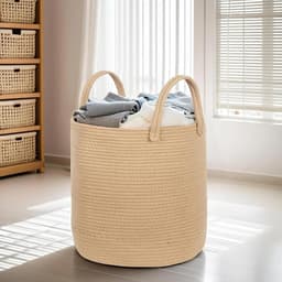 1 stuk - Jute wasmand - Natuurlijk touwgeweven - Opbergmand - Met handvat - Geschikt voor thuis, woonkamer, wasruimte, dekens, kleding - 25*20 cm - Khaki — thumbnail 3