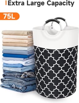 Wasmand 82 liter - Opvouwbare wasmand - Stoffen wasmand - Wasmand met grote capaciteit - Wasmand met handvatten - Opbergmand voor de was - Wasmand voor studentenkamers, slaapzalen en thuis - 38*75 cm - Zwart — thumbnail 4