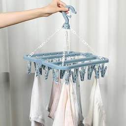 Opvouwbare sokkenhanger met 32 clips voor wasrek - Blauw — thumbnail 5