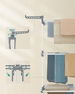 Kleding droogrek - opvouwbaar wasrek - roestvrijstalen standaard - spatiebesparing - 63,5 cm x 128,02 cm x 172,97 cm — thumbnail 3