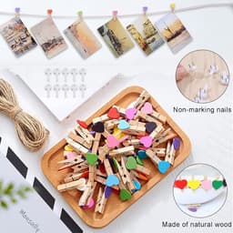 150 Stuks Mini Houten Klemmetjes (Hart, Ster, Bloem) met Jute Touw - Decoratie Clips voor Foto's en Kaarten — thumbnail 2