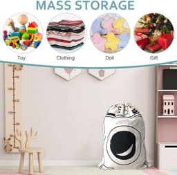 Waszak - Met Wasmachine Print - 50 x 60 cm - Grote waszak - Wasgoed Opbergtas met Trekkoord - Badkamer Was Zak - Laundry Bag - Reiswaszak - Waszakken voor wasgoed - Opbergtas - Waszakken - Wit/Zwart — thumbnail 4