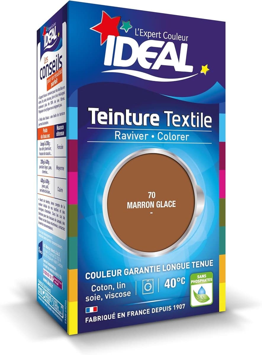 IDEAL Liquid Dye Mini 70 Ice Brown – Vloeibare Textielverf – Koele IJsbruine Tint – Voor Katoen, Linnen, Zijde & Viscose – 40°C – Made in France — afbeelding 1