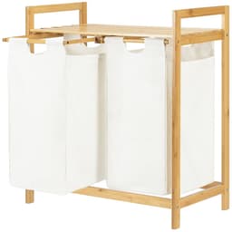 Intirilife Wasmand Uittrekbar van bamboe met 2 vakken - tweedelige waszak - uittrekbare, afneembare waszakken van katoen - dubbele wasmand met opbergvak - wassorteerder - scheiden en sorteren — thumbnail 1