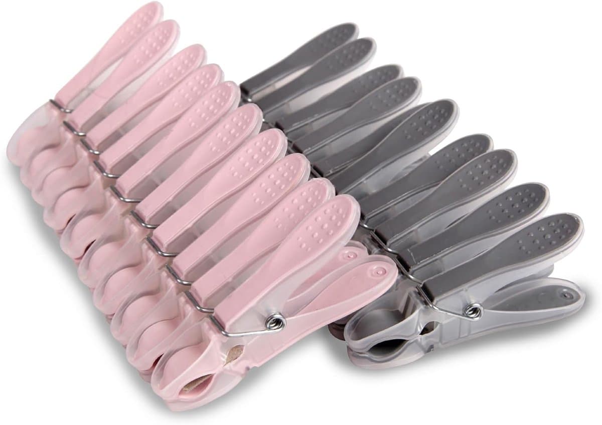 Wasknijperset Kunststof - Huishoudklemmen Duurzaam - Kleding Ophangen - Sterke Stabiele Grip - 100 Stuks - Antraciet Roze — afbeelding 1