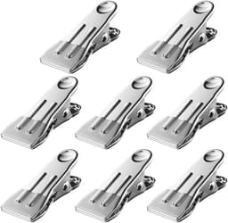 Set van 8 RVS Kledingknijpers – 5,5 cm – Zware Buiten Knijpers met Antislip Rubber – Voor Sokken, Handdoeken, Snackzakken en Foto’s – Zilver & Grijs — thumbnail 1