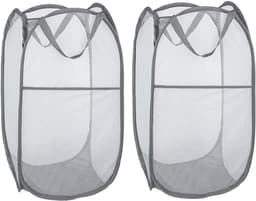 Wasmand Opvouwbaar Grijs 35x35x61cm 2 Stuks - Wasgoed Opbergmand - Mand Vuile Was - Emmer Ronde Opslag - Thuis Organizer - Kinderkamer wasmand — thumbnail 1