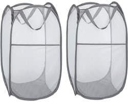 Wasmand Opvouwbaar Grijs 35x35x61cm 2 Stuks - Wasgoed Opbergmand - Mand Vuile Was - Emmer Ronde Opslag - Thuis Organizer - Kinderkamer wasmand