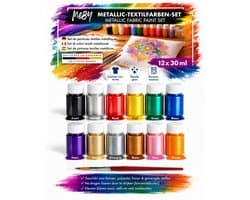 Bastelzone Metallic Textielverf Set - 12 metallic kleuren, 30 ml per flesje - Machinewasbaar