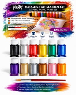 Bastelzone Metallic Textielverf Set - 12 metallic kleuren, 30 ml per flesje - Machinewasbaar — thumbnail 1