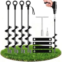 Grondankerset 45 cm - 4 stuks met T-sleutel en booraccessoire voor stevige bevestiging buiten — thumbnail 1