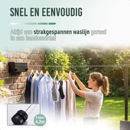 BrightLife Waslijn Uittrekbaar - Uittrekbare Wasdraad - Staalgevlochten - 2x 4,2 meter - Binnen en Buiten – Robuust RVS – Automatisch Straktrek Systeem - Alternatief Wasrek of Droogrek — thumbnail 3