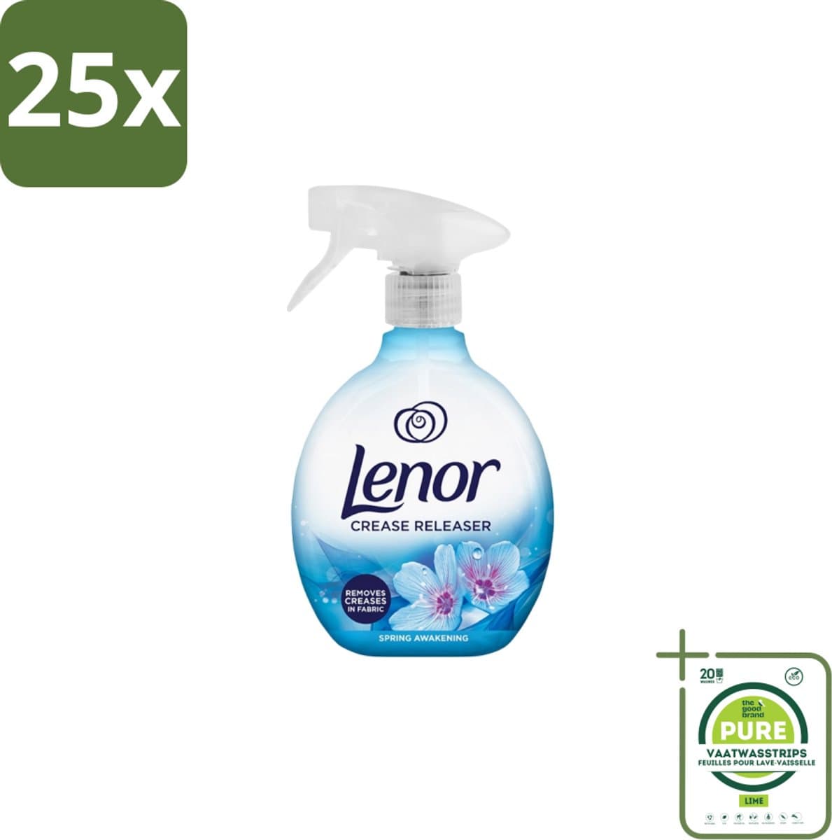 25 x Lenor – Crease Releaser Spray – Spring Awakening – Kreukverwijderaar & Textielverfrisser – 500 ml - Grootverpakking - Kreukverwijderaar - Textielverfrisser - Stofverfrisser - Stofverzorging - Stofverzorging — afbeelding 1