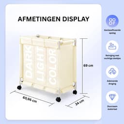 CLVP® Wassorteerder 3 Vaken - Wasmand - Wassorteerder - Beige — thumbnail 2