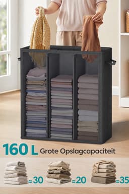 Wasmand met 3 Vakken - 160L - Wassorteerder met Deksel - Uitneembare & Wasbare Binnenzak - Met Labels voor Gemakkelijk Sorteren - Wit — thumbnail 4
