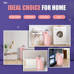 Grote wasmand van 90 liter, waterdichte wasmand, wasmand met gewatteerde handgrepen, staande wasemmer, opvouwbare wasbox voor eenvoudig opbergen, roze — thumbnail 2