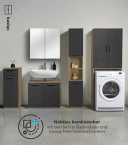 Hoogte Kast voor Wasmachine en Droger met Deuren in Eiken Zwart — thumbnail 3