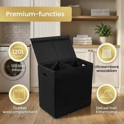 DIVERZA Dubbele Wasmand met Deksel - Opvouwbare wassorteerder - zwarte wasmand 120L — thumbnail 2