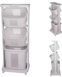 Verrijdbare Wasmand Organizer - 3-Laags Wasbakkenrek met Wieltjes - Badkamer Opbergrek - Wit - 109 cm hoog — thumbnail 1