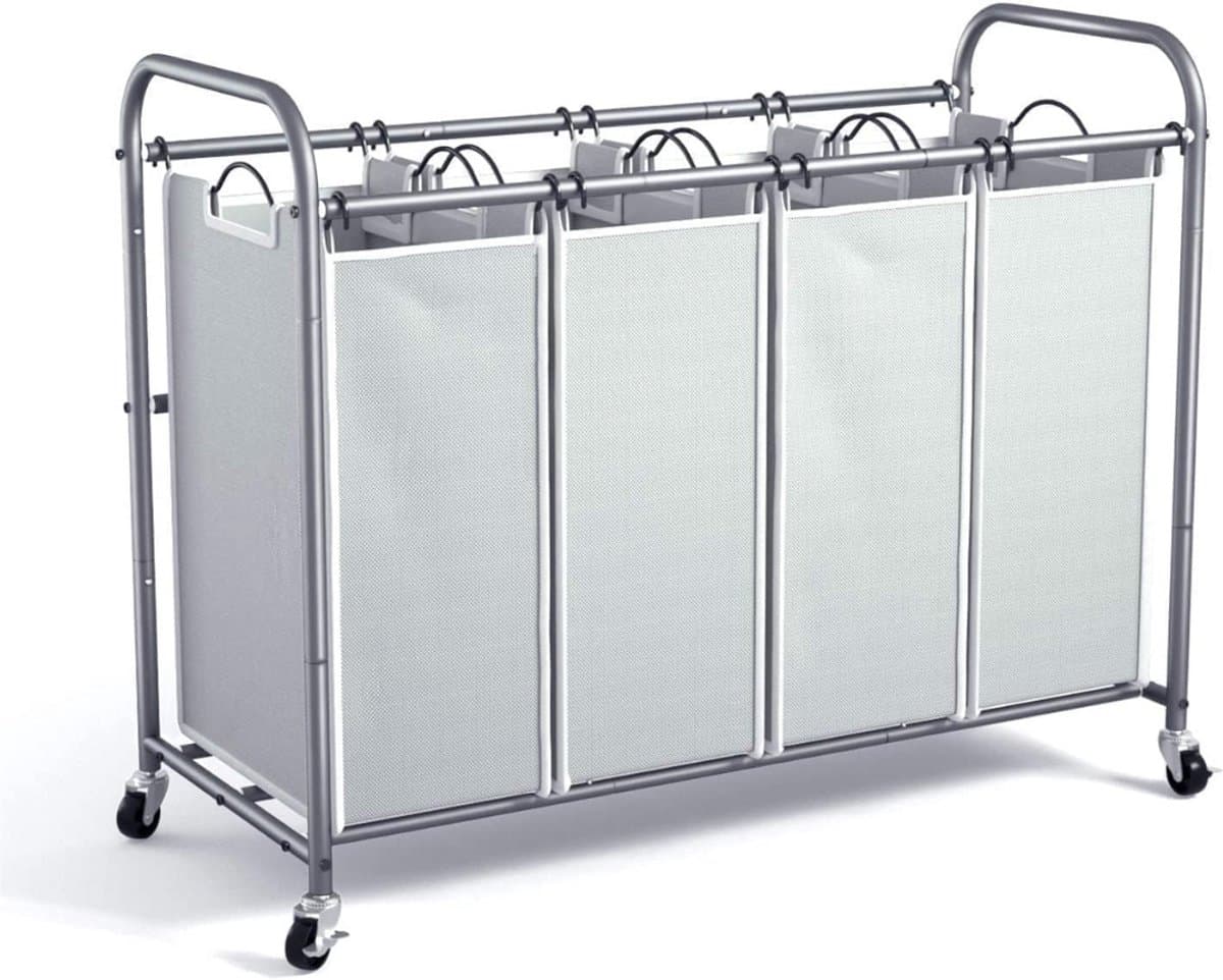 Zyrex® Wassorteerder 4 vakken - Wasmand 4 vakken - Wasmand Op Wieltjes – Grijs - ‎100 x 43 x 80cm — afbeelding 1