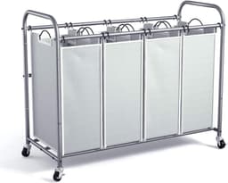 Zyrex® Wassorteerder 4 vakken - Wasmand 4 vakken - Wasmand Op Wieltjes – Grijs - ‎100 x 43 x 80cm — thumbnail 1