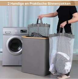 DnA® Wasmand 2 Vakken - Wasmand - Wassorteerder - Grijs - 40cm x 20cm x 60cm — thumbnail 4