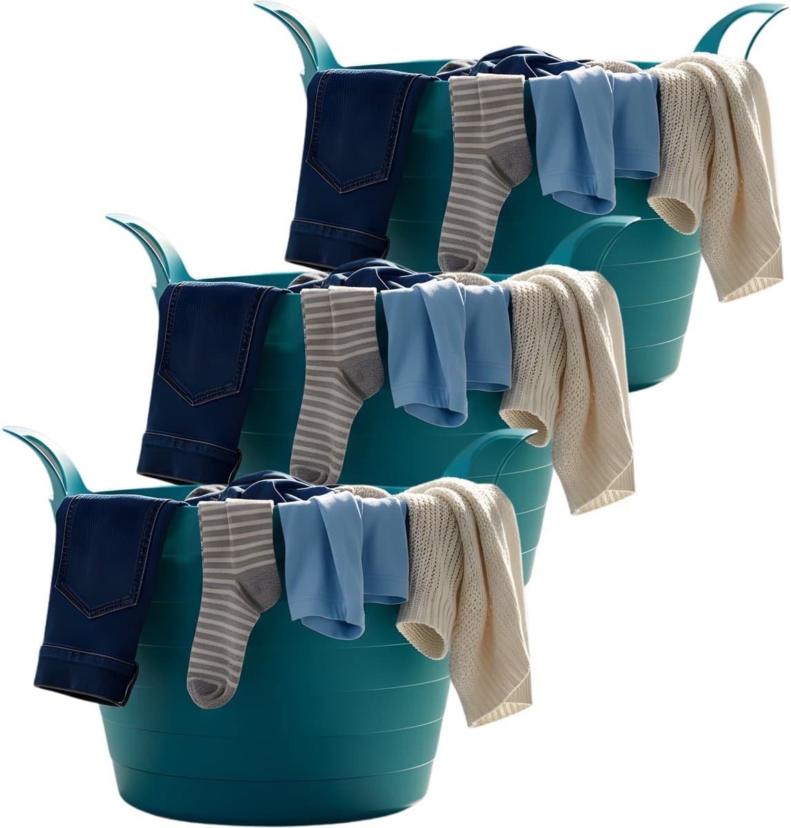 Excellent Houseware Flexibele wasmand - 3x - petrol blauw - 30 liter - kunststof - 54 x 37 cm - met handvatten — afbeelding 1