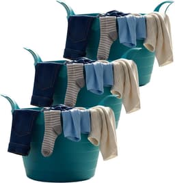 Excellent Houseware Flexibele wasmand - 3x - petrol blauw - 30 liter - kunststof - 54 x 37 cm - met handvatten — thumbnail 1