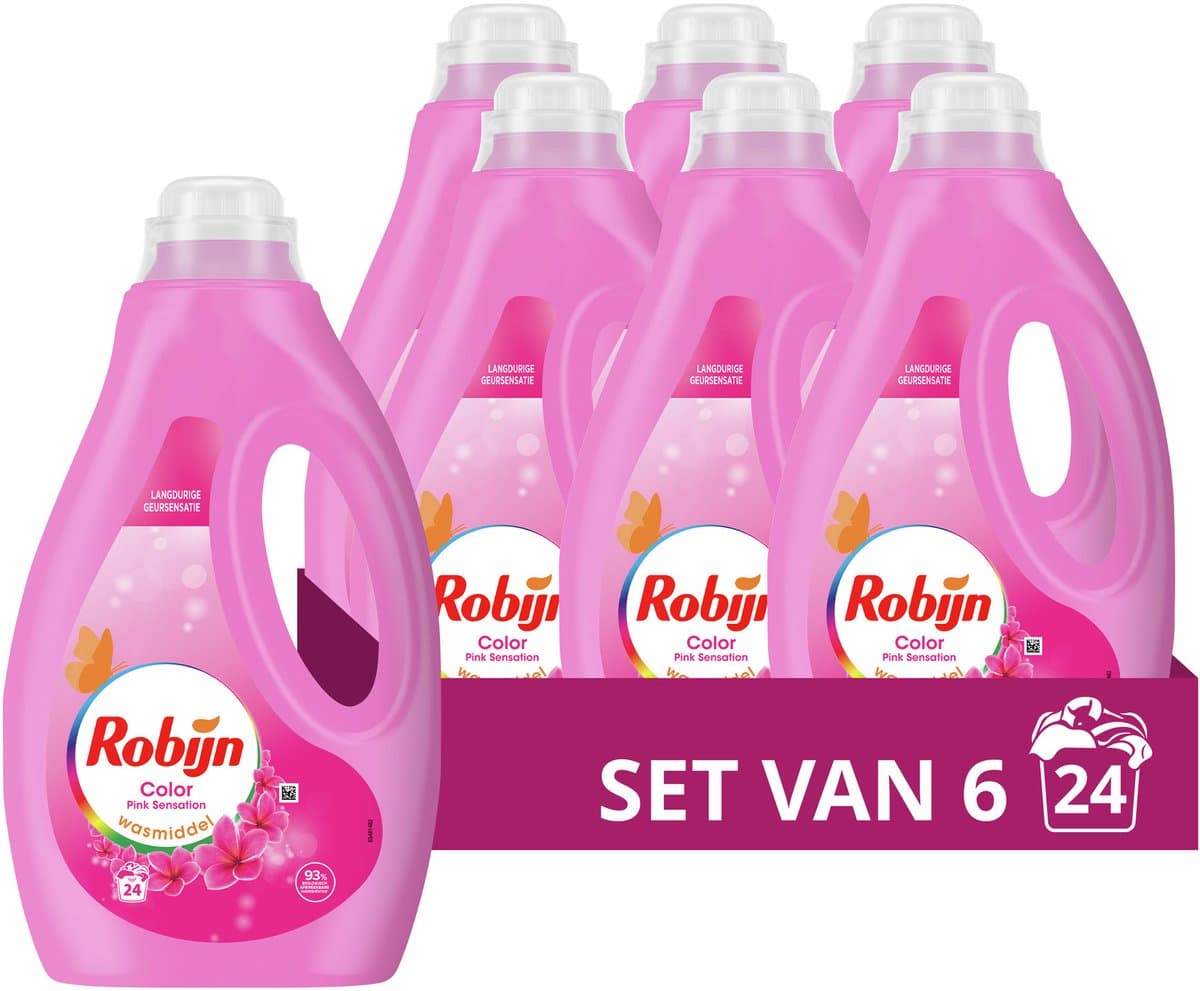Robijn - Vloeibaar Wasmiddel - Pink Sensation - 6 flessen - 144 Wasbeurten - Voordeelverpakking — afbeelding 1
