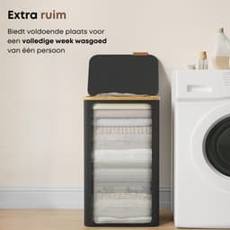 ACAZA Wasmand Met Deksel - 90 L - Bamboe - 42 x 32 x 70,5 cm - Zwart — thumbnail 3